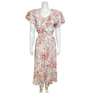 Vintage 80s Carol Anderson Floral Midi Dress Size S Belted Modest Made in USA